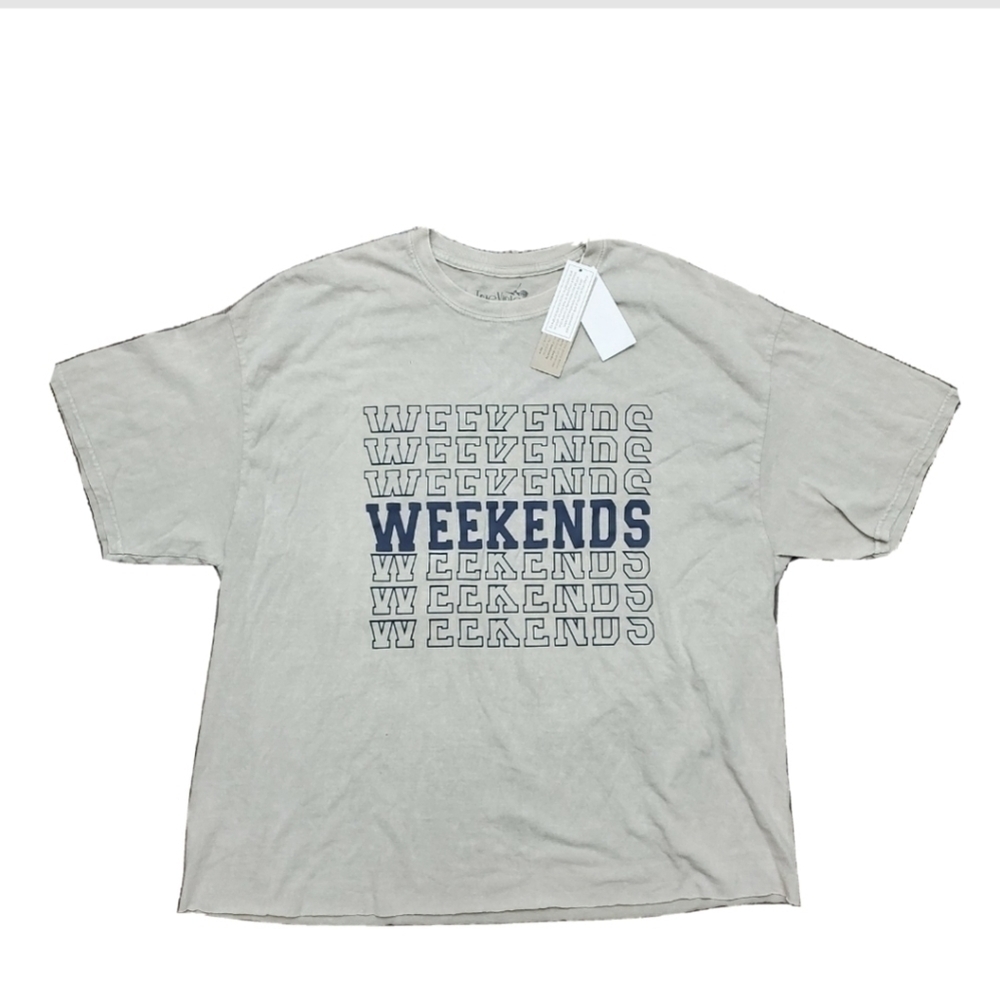 NEW True Vintage Weekend Graphic Raw Hem Top